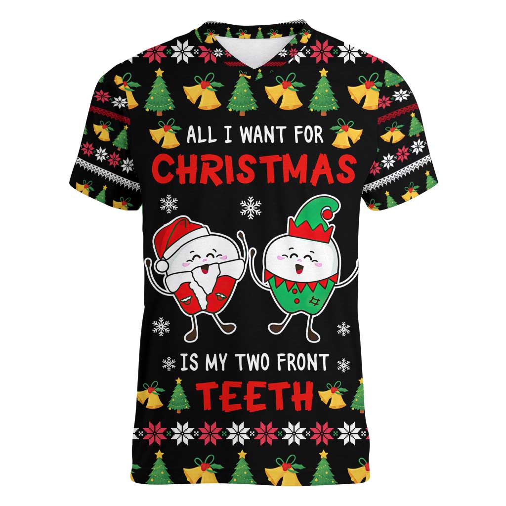 My Two Front Teeth Christmas Design Women V-Neck T-Shirt Xmas Holiday Patterns - Wonder Print Shop