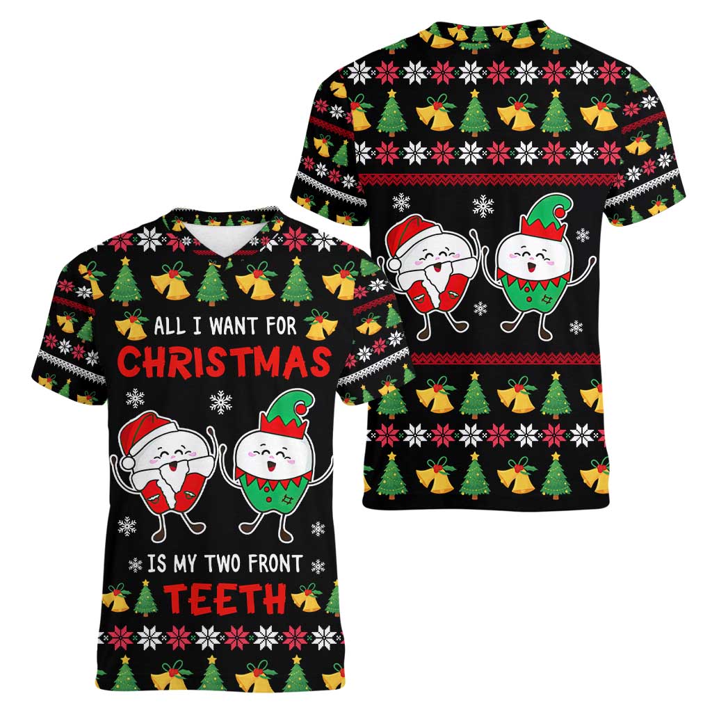 My Two Front Teeth Christmas Design Women V-Neck T-Shirt Xmas Holiday Patterns - Wonder Print Shop