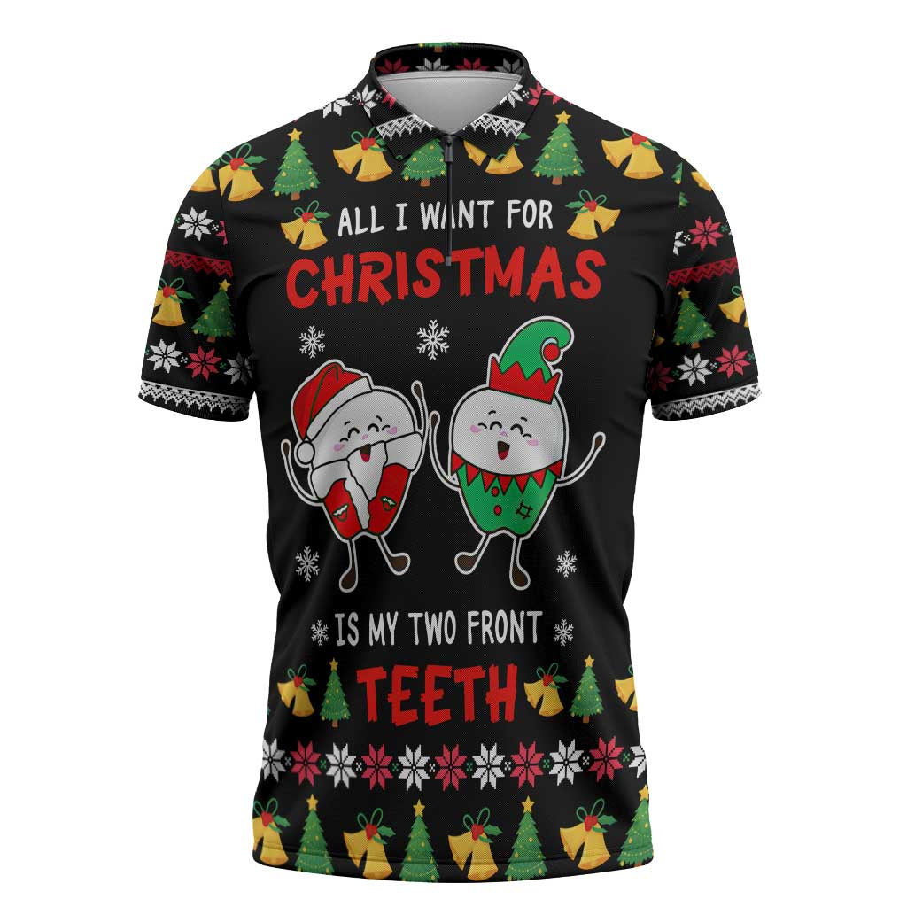 My Two Front Teeth Christmas Design Zipper Polo Shirt Xmas Holiday Patterns - Wonder Print Shop