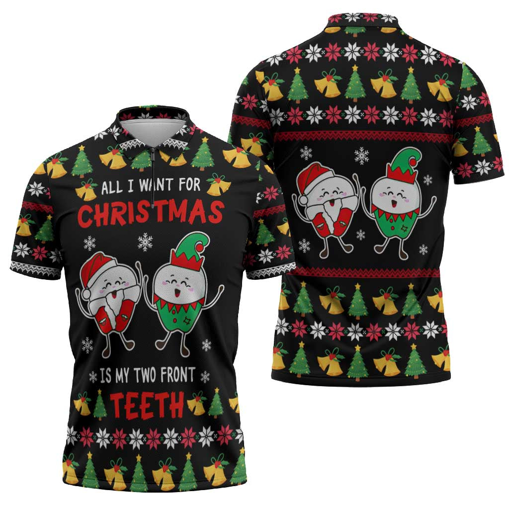My Two Front Teeth Christmas Design Zipper Polo Shirt Xmas Holiday Patterns - Wonder Print Shop