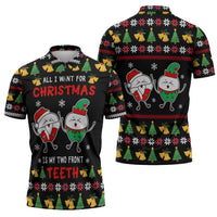 My Two Front Teeth Christmas Design Zipper Polo Shirt Xmas Holiday Patterns - Wonder Print Shop