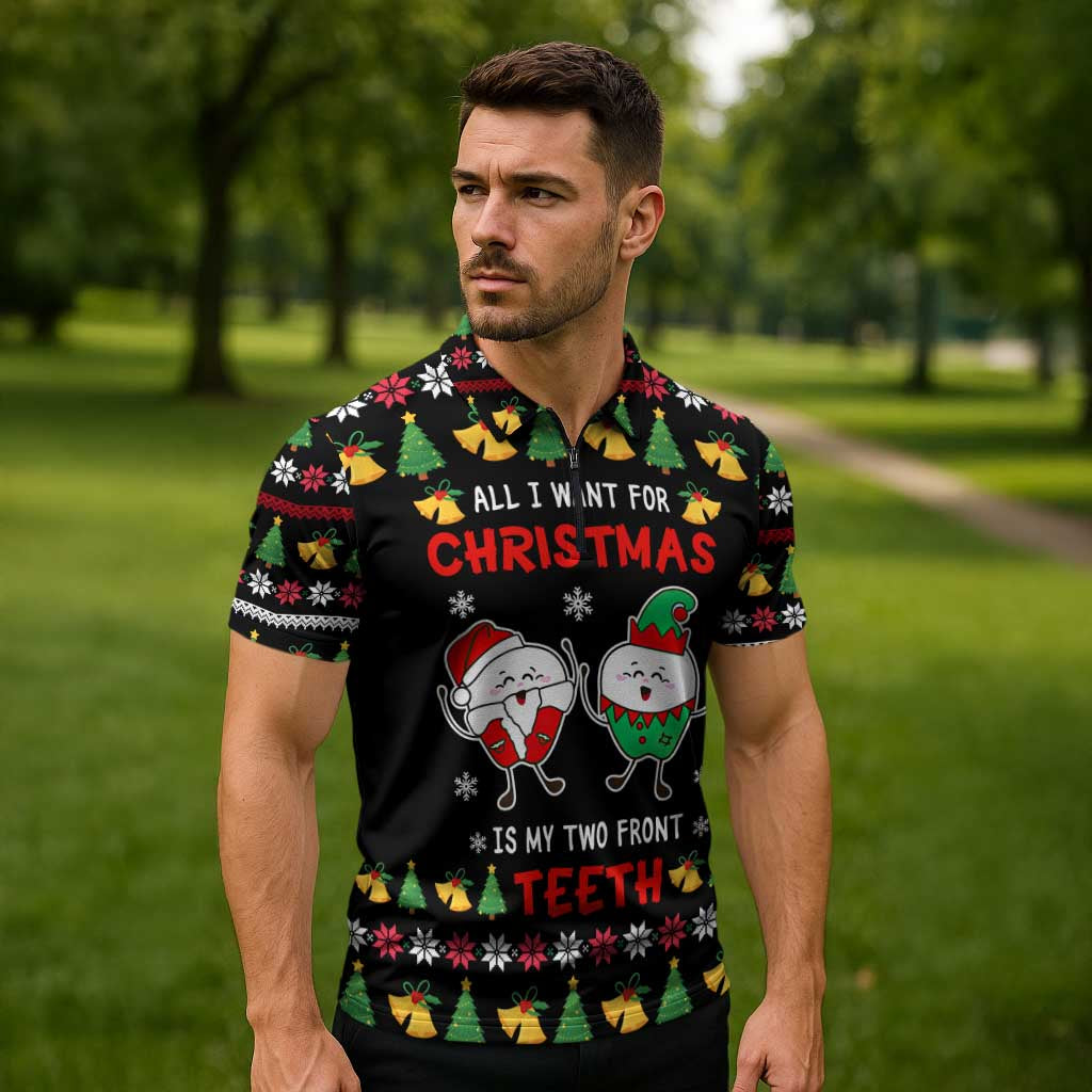My Two Front Teeth Christmas Design Zipper Polo Shirt Xmas Holiday Patterns - Wonder Print Shop