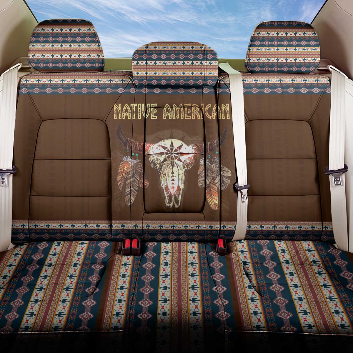 Native Skull Christmas Design Back Car Seat Cover Xmas Holiday Patterns - Wonder Print Shop