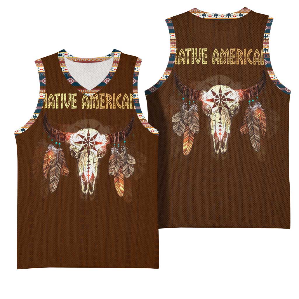 Native Skull Christmas Design Basketball Jersey Xmas Holiday Patterns - Wonder Print Shop