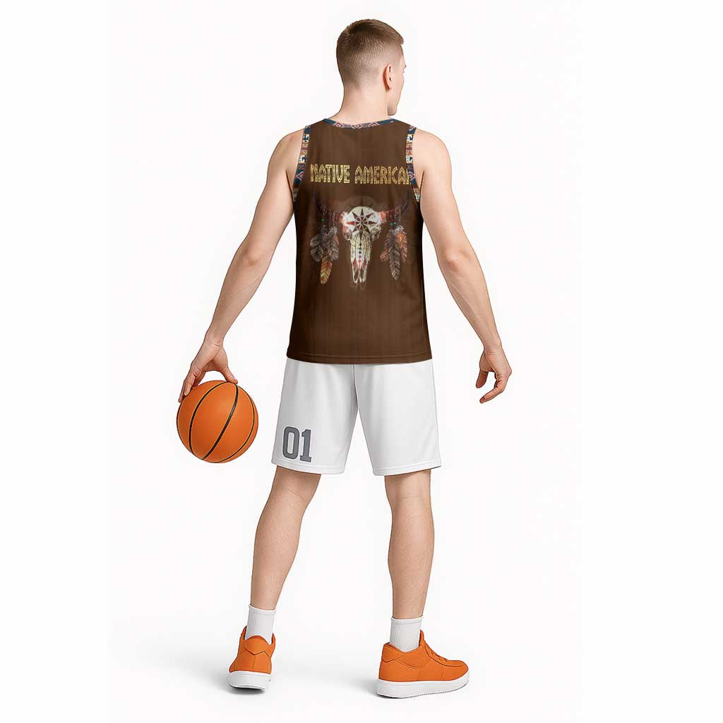 Native Skull Christmas Design Basketball Jersey Xmas Holiday Patterns - Wonder Print Shop
