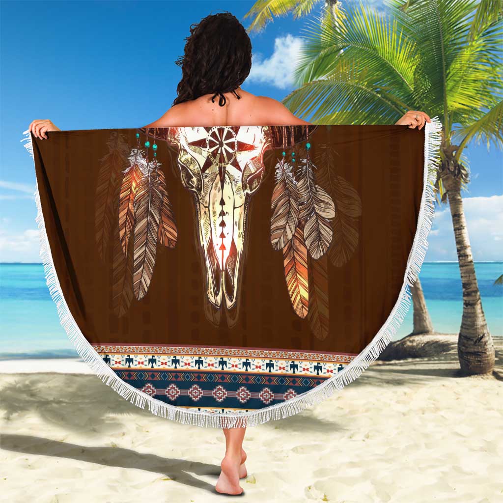 Native Skull Christmas Design Beach Blanket Xmas Holiday Patterns - Wonder Print Shop
