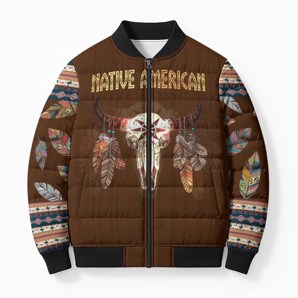 Native Skull Christmas Design Bomber Puffer Jacket Xmas Holiday Patterns - Wonder Print Shop