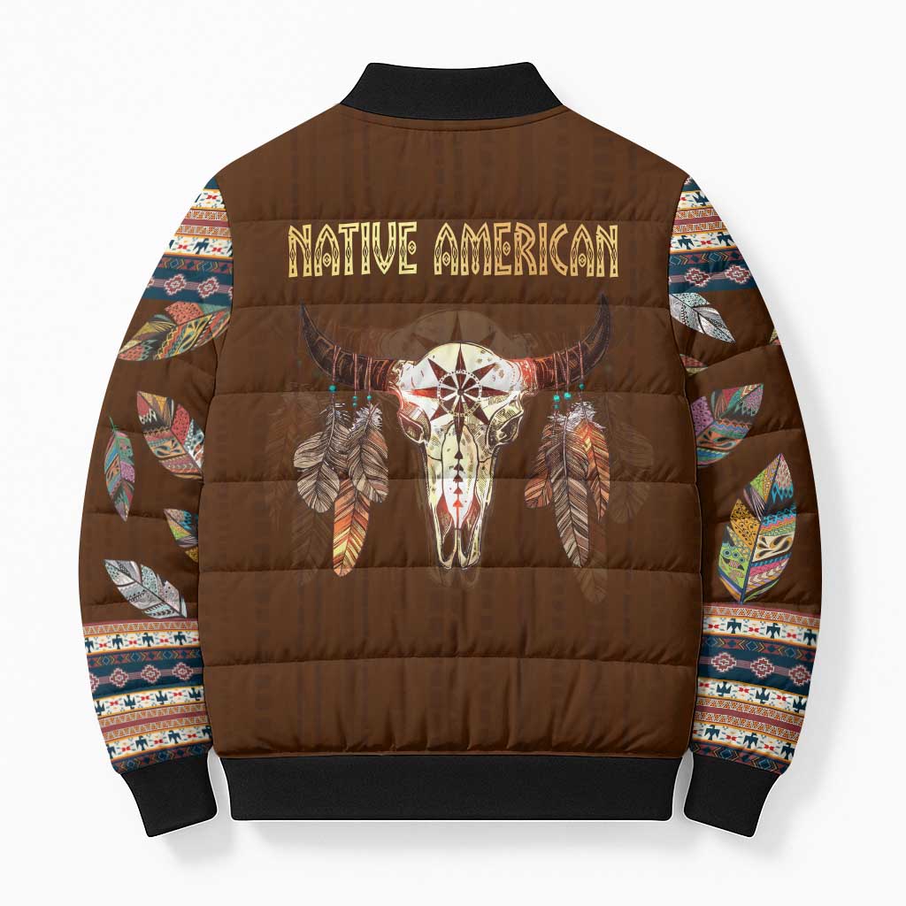 Native Skull Christmas Design Bomber Puffer Jacket Xmas Holiday Patterns - Wonder Print Shop