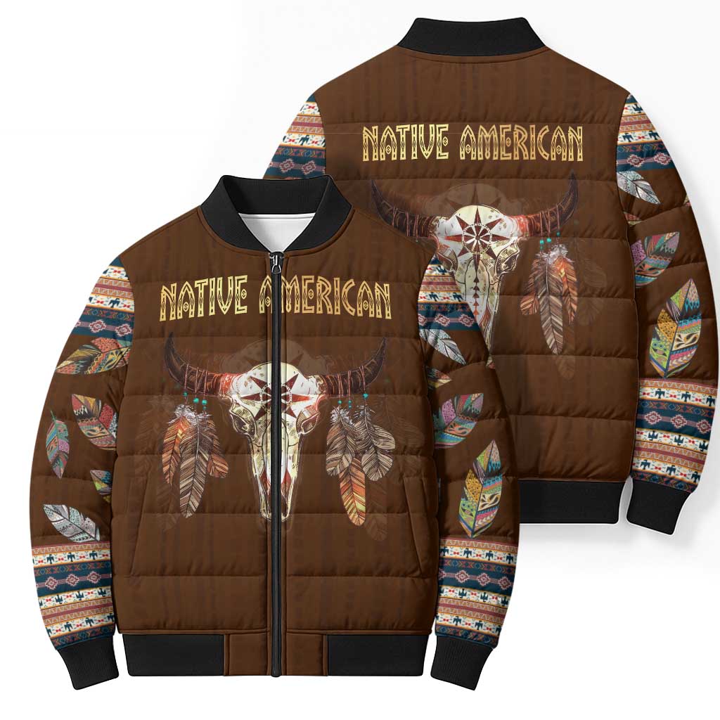 Native Skull Christmas Design Bomber Puffer Jacket Xmas Holiday Patterns - Wonder Print Shop