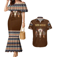 Native Skull Christmas Design Couples Matching Mermaid Dress and Hawaiian Shirt Xmas Holiday Patterns - Wonder Print Shop