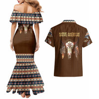 Native Skull Christmas Design Couples Matching Mermaid Dress and Hawaiian Shirt Xmas Holiday Patterns - Wonder Print Shop