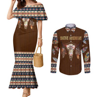 Native Skull Christmas Design Couples Matching Mermaid Dress and Long Sleeve Button Shirt Xmas Holiday Patterns - Wonder Print Shop