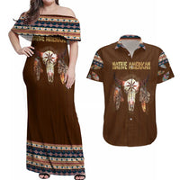 Native Skull Christmas Design Couples Matching Off Shoulder Maxi Dress and Hawaiian Shirt Xmas Holiday Patterns - Wonder Print Shop