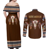 Native Skull Christmas Design Couples Matching Off Shoulder Maxi Dress and Long Sleeve Button Shirt Xmas Holiday Patterns - Wonder Print Shop