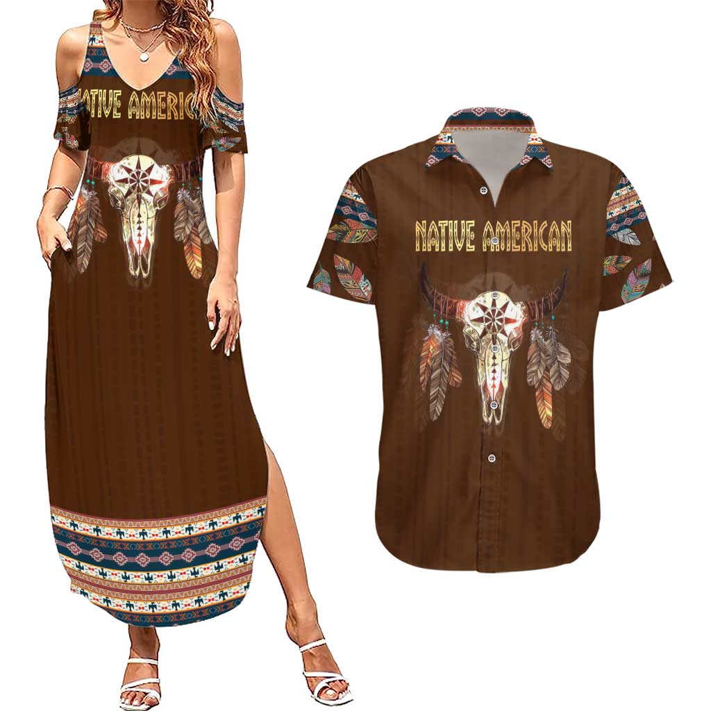 Native Skull Christmas Design Couples Matching Summer Maxi Dress and Hawaiian Shirt Xmas Holiday Patterns - Wonder Print Shop