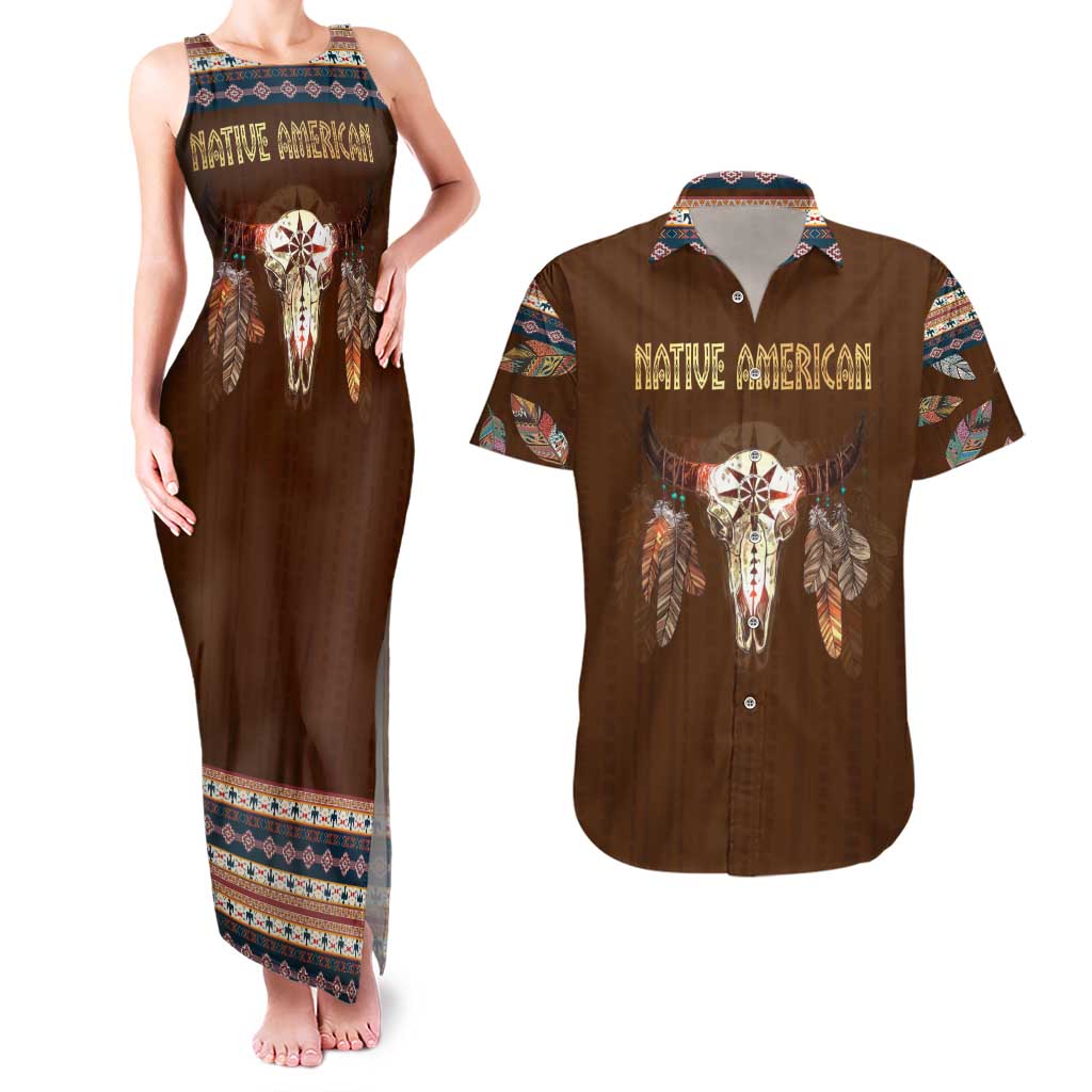 Native Skull Christmas Design Couples Matching Tank Maxi Dress and Hawaiian Shirt Xmas Holiday Patterns - Wonder Print Shop