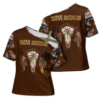 Native Skull Christmas Design Cross Shoulder Shirt Xmas Holiday Patterns - Wonder Print Shop