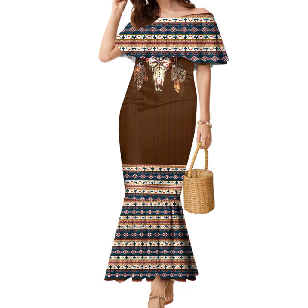 Native Skull Christmas Design Family Matching Mermaid Dress and Hawaiian Shirt Xmas Holiday Patterns - Wonder Print Shop