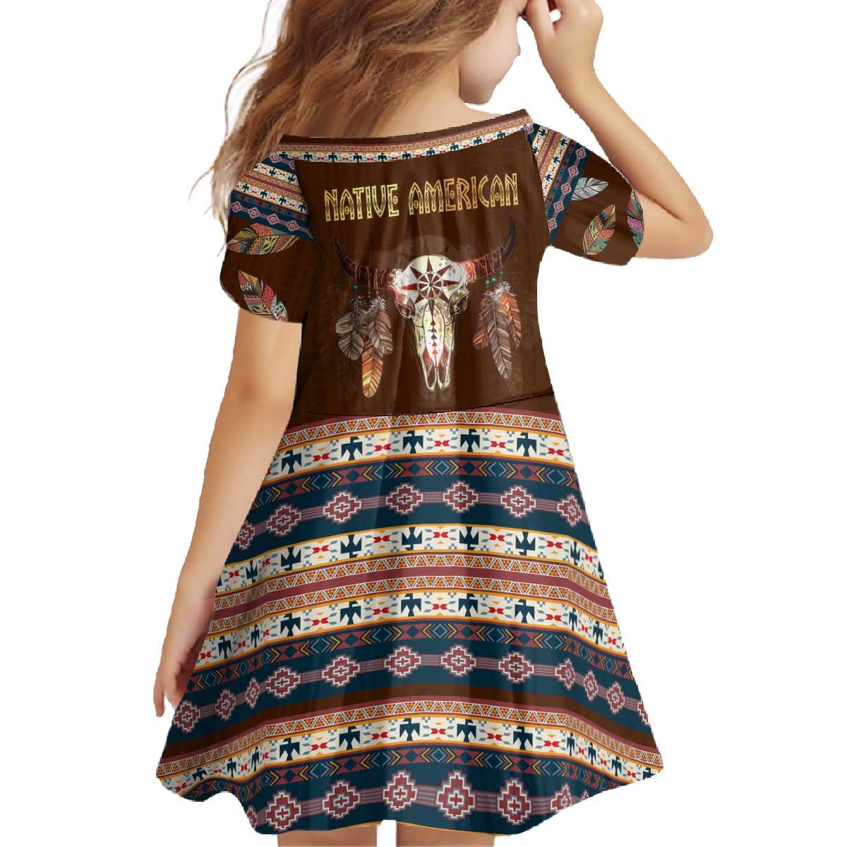 Native Skull Christmas Design Family Matching Off The Shoulder Long Sleeve Dress and Hawaiian Shirt Xmas Holiday Patterns - Wonder Print Shop