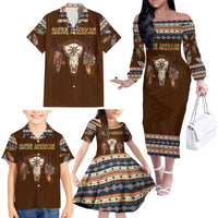 Native Skull Christmas Design Family Matching Off The Shoulder Long Sleeve Dress and Hawaiian Shirt Xmas Holiday Patterns - Wonder Print Shop