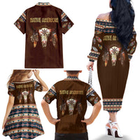 Native Skull Christmas Design Family Matching Off The Shoulder Long Sleeve Dress and Hawaiian Shirt Xmas Holiday Patterns - Wonder Print Shop