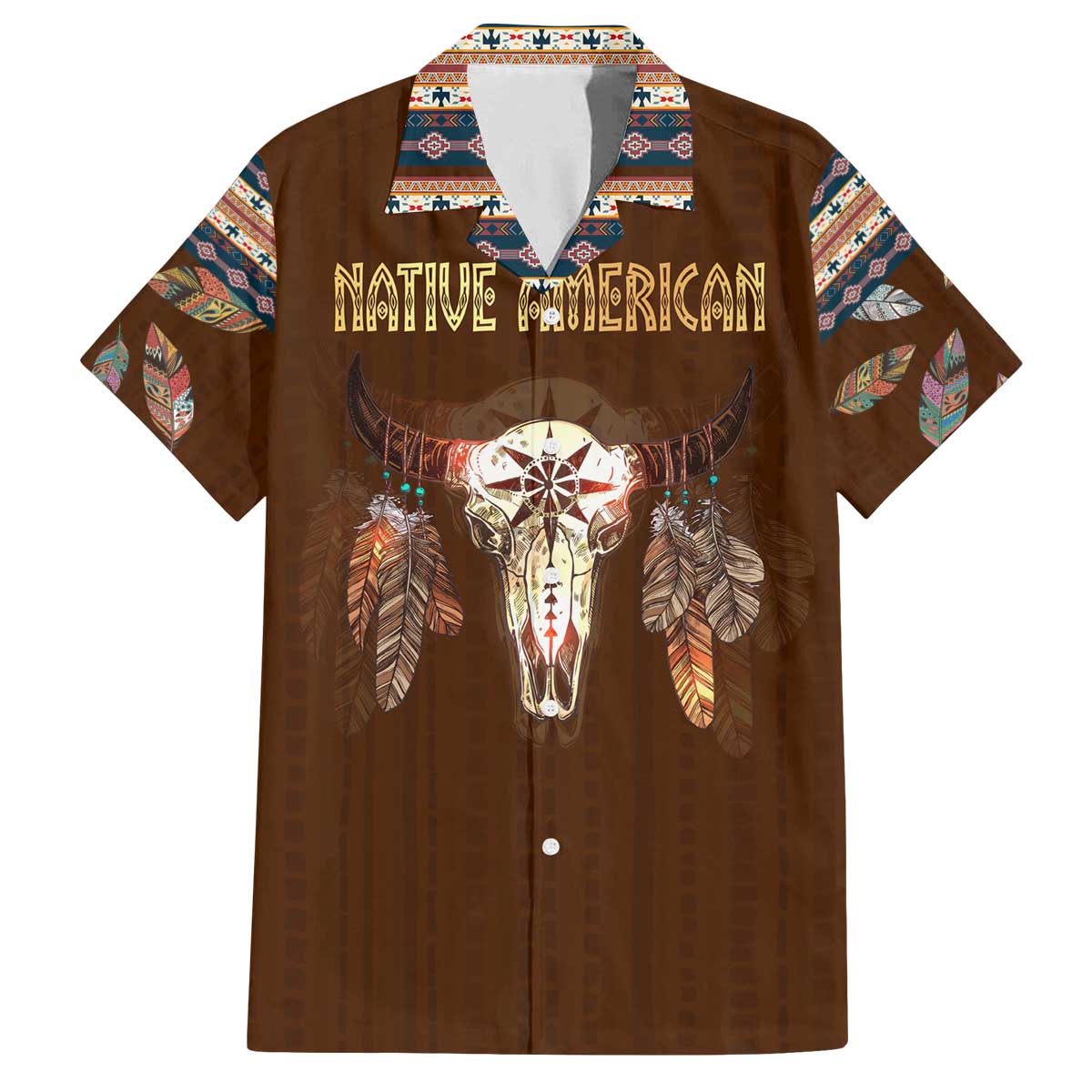 Native Skull Christmas Design Family Matching Off The Shoulder Long Sleeve Dress and Hawaiian Shirt Xmas Holiday Patterns - Wonder Print Shop