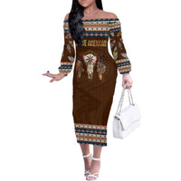 Native Skull Christmas Design Family Matching Off The Shoulder Long Sleeve Dress and Hawaiian Shirt Xmas Holiday Patterns - Wonder Print Shop