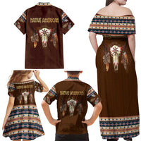 Native Skull Christmas Design Family Matching Off Shoulder Maxi Dress and Hawaiian Shirt Xmas Holiday Patterns - Wonder Print Shop