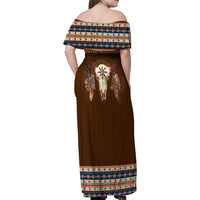 Native Skull Christmas Design Family Matching Off Shoulder Maxi Dress and Hawaiian Shirt Xmas Holiday Patterns - Wonder Print Shop