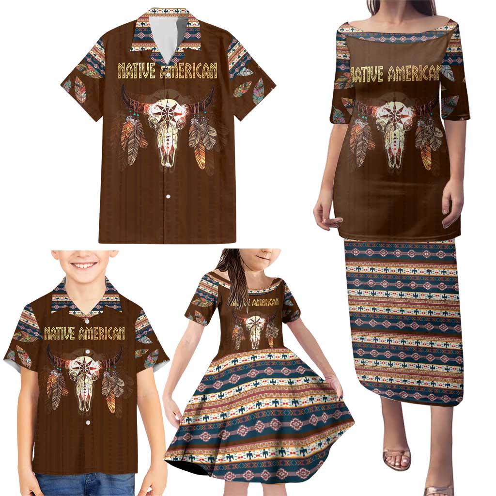 Native Skull Christmas Design Family Matching Puletasi and Hawaiian Shirt Xmas Holiday Patterns - Wonder Print Shop