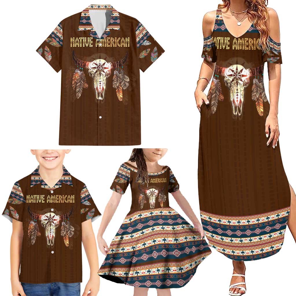 Native Skull Christmas Design Family Matching Summer Maxi Dress and Hawaiian Shirt Xmas Holiday Patterns - Wonder Print Shop