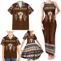 Native Skull Christmas Design Family Matching Tank Maxi Dress and Hawaiian Shirt Xmas Holiday Patterns - Wonder Print Shop