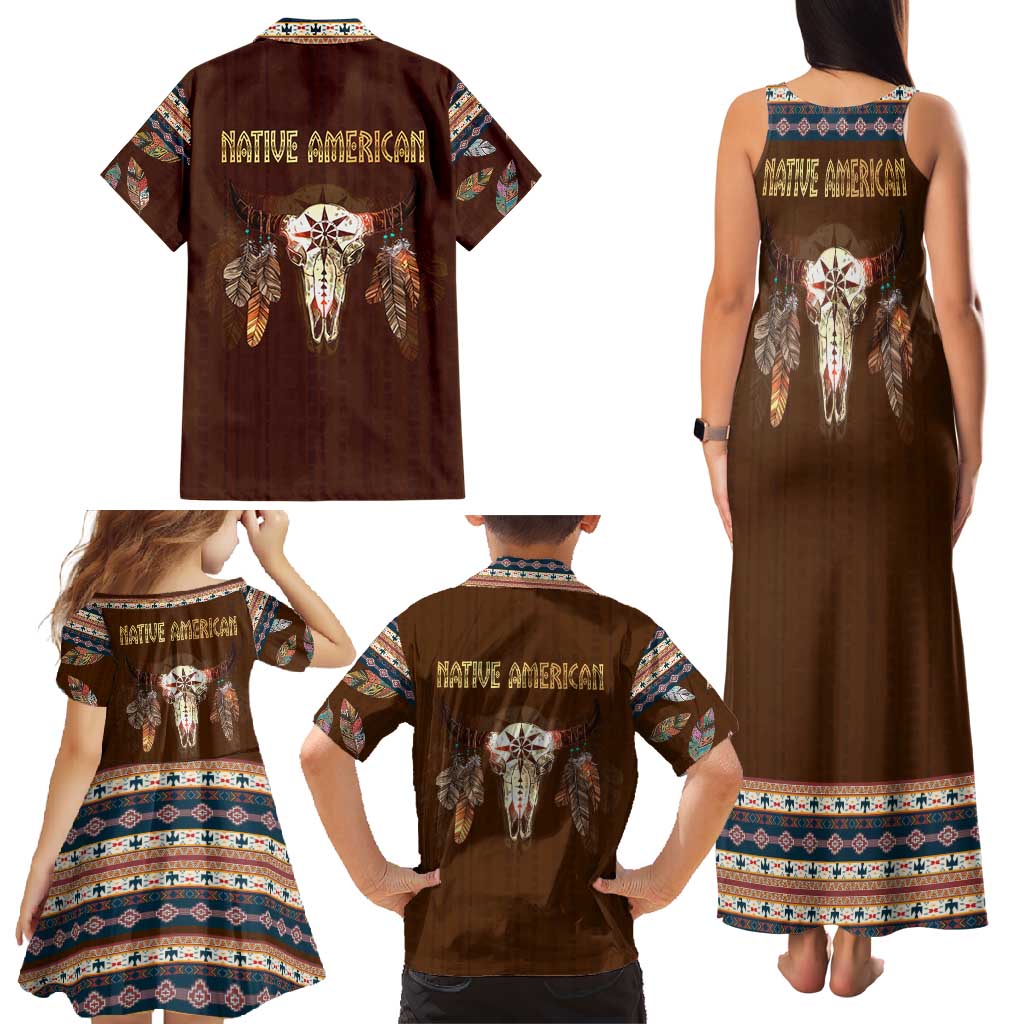Native Skull Christmas Design Family Matching Tank Maxi Dress and Hawaiian Shirt Xmas Holiday Patterns - Wonder Print Shop