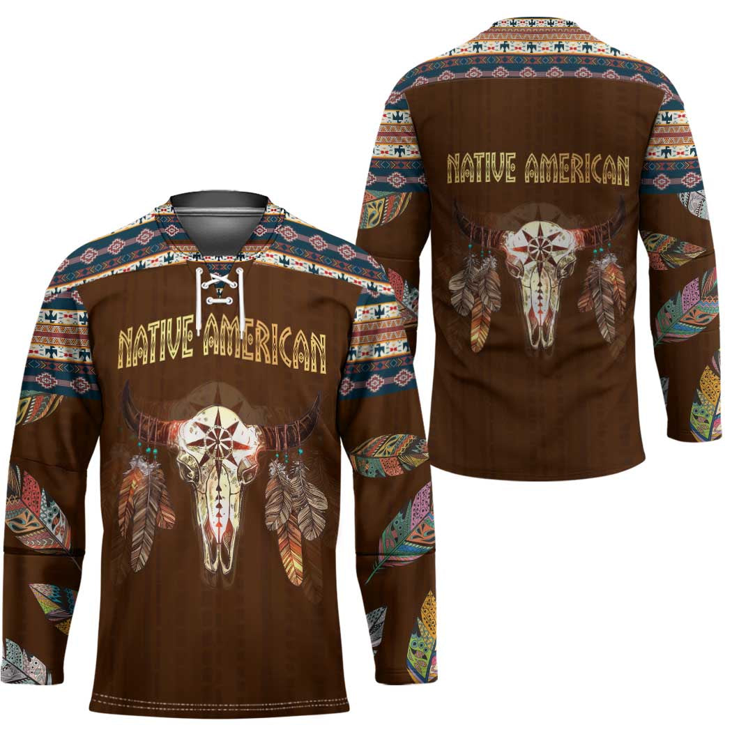 Native Skull Christmas Design Hockey Jersey Xmas Holiday Patterns - Wonder Print Shop