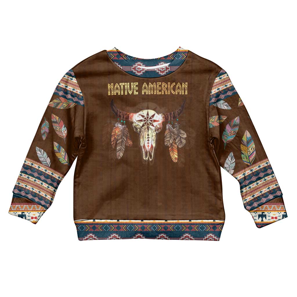 Native Skull Christmas Design Kid Ugly Christmas Sweater Xmas Holiday Patterns - Wonder Print Shop