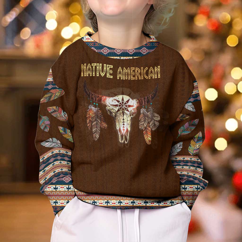 Native Skull Christmas Design Kid Ugly Christmas Sweater Xmas Holiday Patterns - Wonder Print Shop
