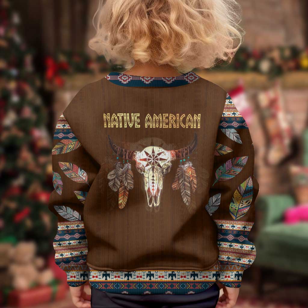 Native Skull Christmas Design Kid Ugly Christmas Sweater Xmas Holiday Patterns - Wonder Print Shop