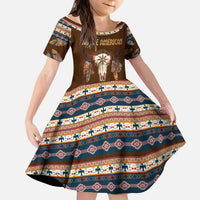 Native Skull Christmas Design Kid Short Sleeve Dress Xmas Holiday Patterns - Wonder Print Shop