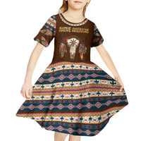 Native Skull Christmas Design Kid Short Sleeve Dress Xmas Holiday Patterns - Wonder Print Shop