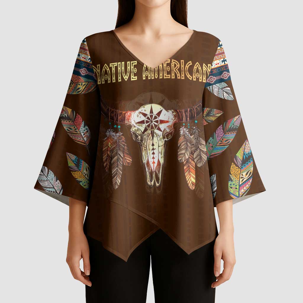 Native Skull Christmas Design Kimono Sleeve Blouse Xmas Holiday Patterns - Wonder Print Shop