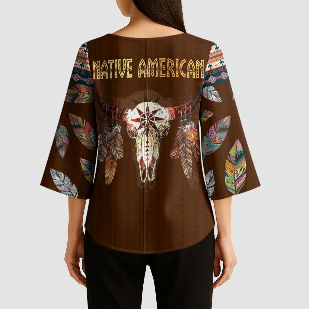 Native Skull Christmas Design Kimono Sleeve Blouse Xmas Holiday Patterns - Wonder Print Shop