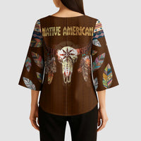 Native Skull Christmas Design Kimono Sleeve Blouse Xmas Holiday Patterns - Wonder Print Shop