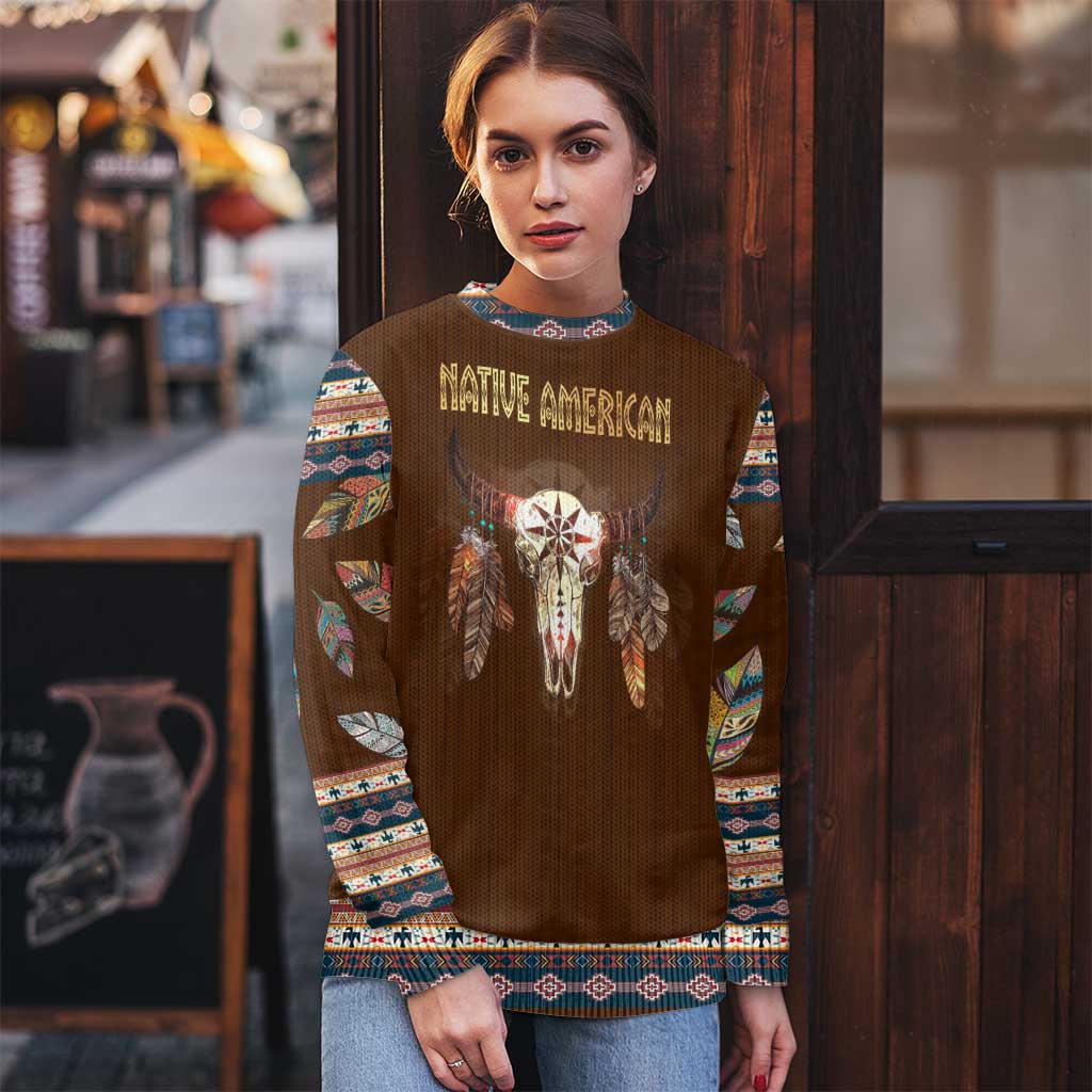 Native Skull Christmas Design Ugly Christmas Sweater Xmas Holiday Patterns - Wonder Print Shop