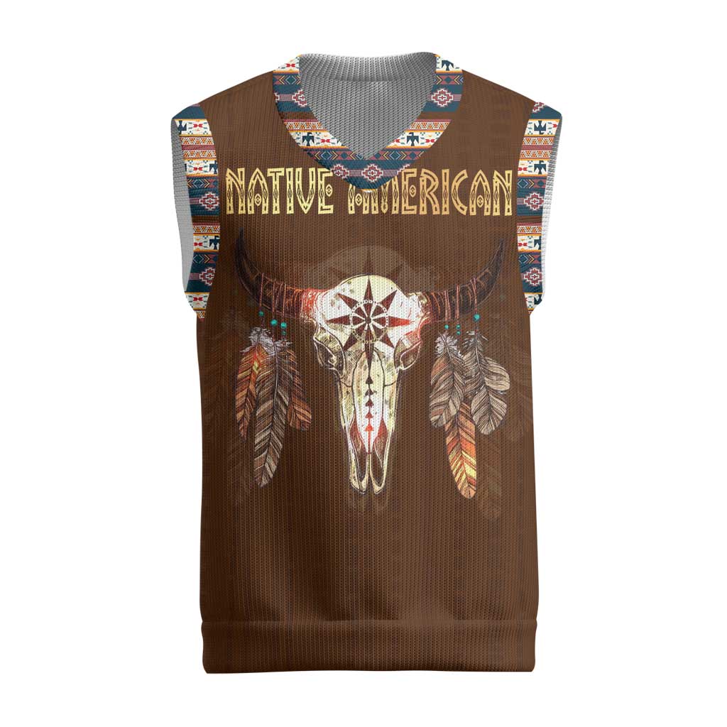 Native Skull Christmas Design Christmas Knitted V-Neck Vest Xmas Holiday Patterns - Wonder Print Shop