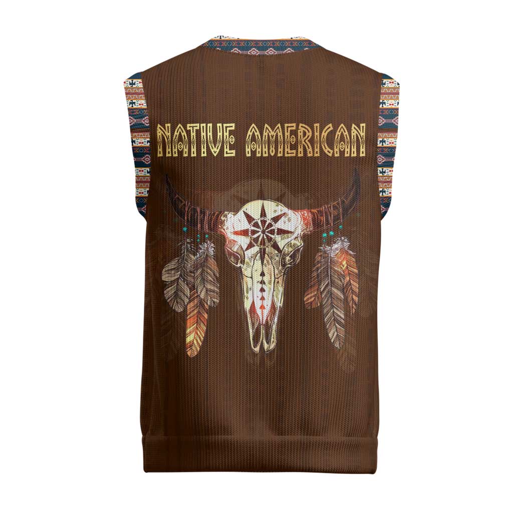Native Skull Christmas Design Christmas Knitted V-Neck Vest Xmas Holiday Patterns - Wonder Print Shop