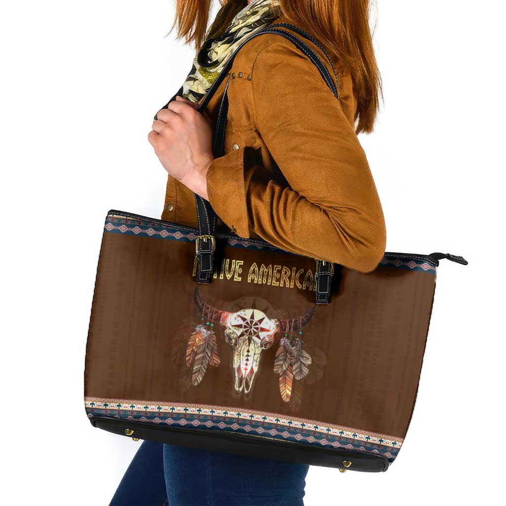 Native Skull Christmas Design Leather Tote Bag Xmas Holiday Patterns - Wonder Print Shop