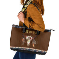 Native Skull Christmas Design Leather Tote Bag Xmas Holiday Patterns - Wonder Print Shop