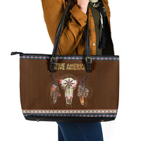 Native Skull Christmas Design Leather Tote Bag Xmas Holiday Patterns - Wonder Print Shop