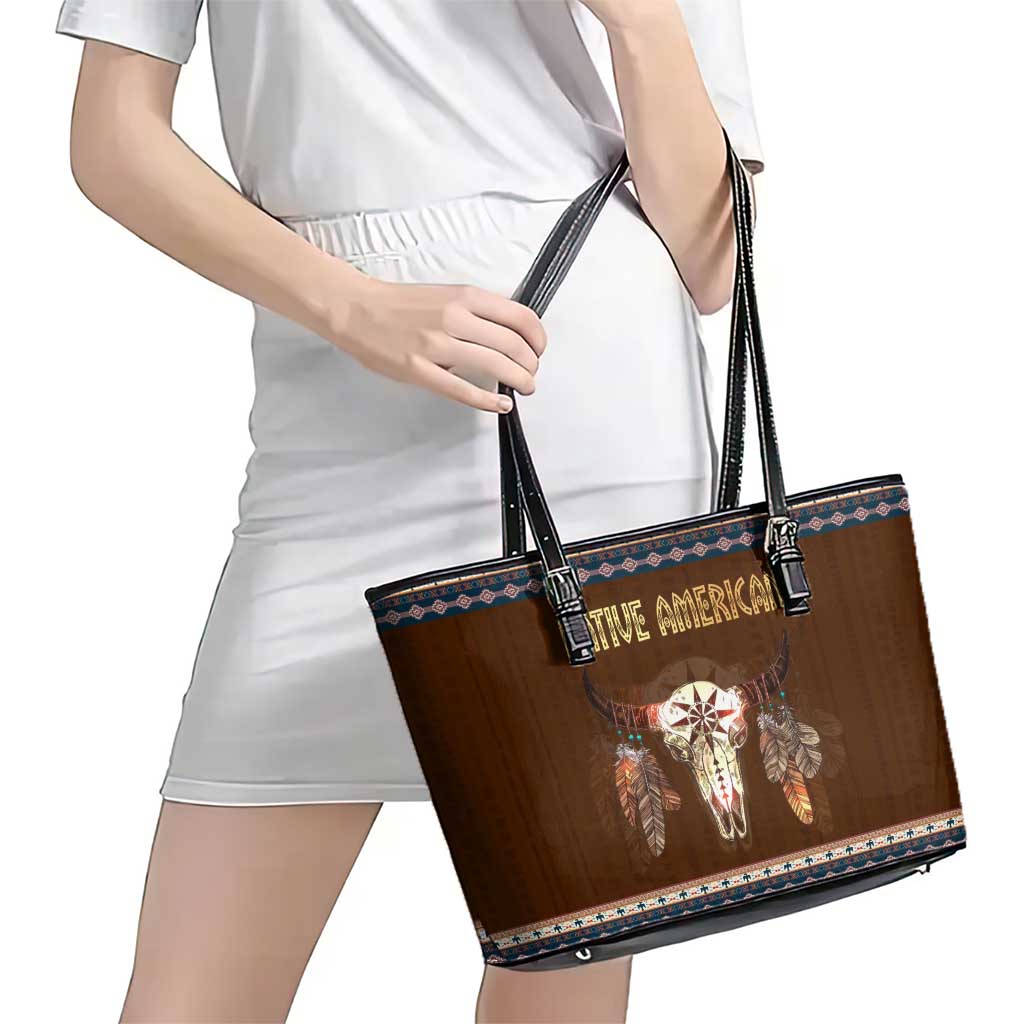 Native Skull Christmas Design Leather Tote Bag Xmas Holiday Patterns - Wonder Print Shop