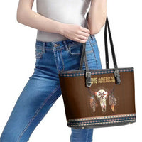 Native Skull Christmas Design Leather Tote Bag Xmas Holiday Patterns - Wonder Print Shop